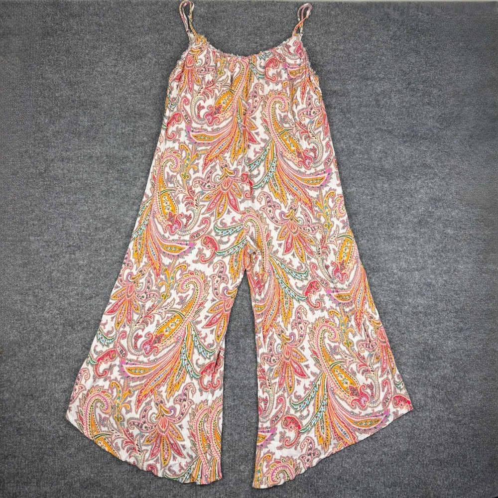 ee:some Womens Paisley Wide Leg Jumpsuit Pink Orange Boho Pockets Size Small